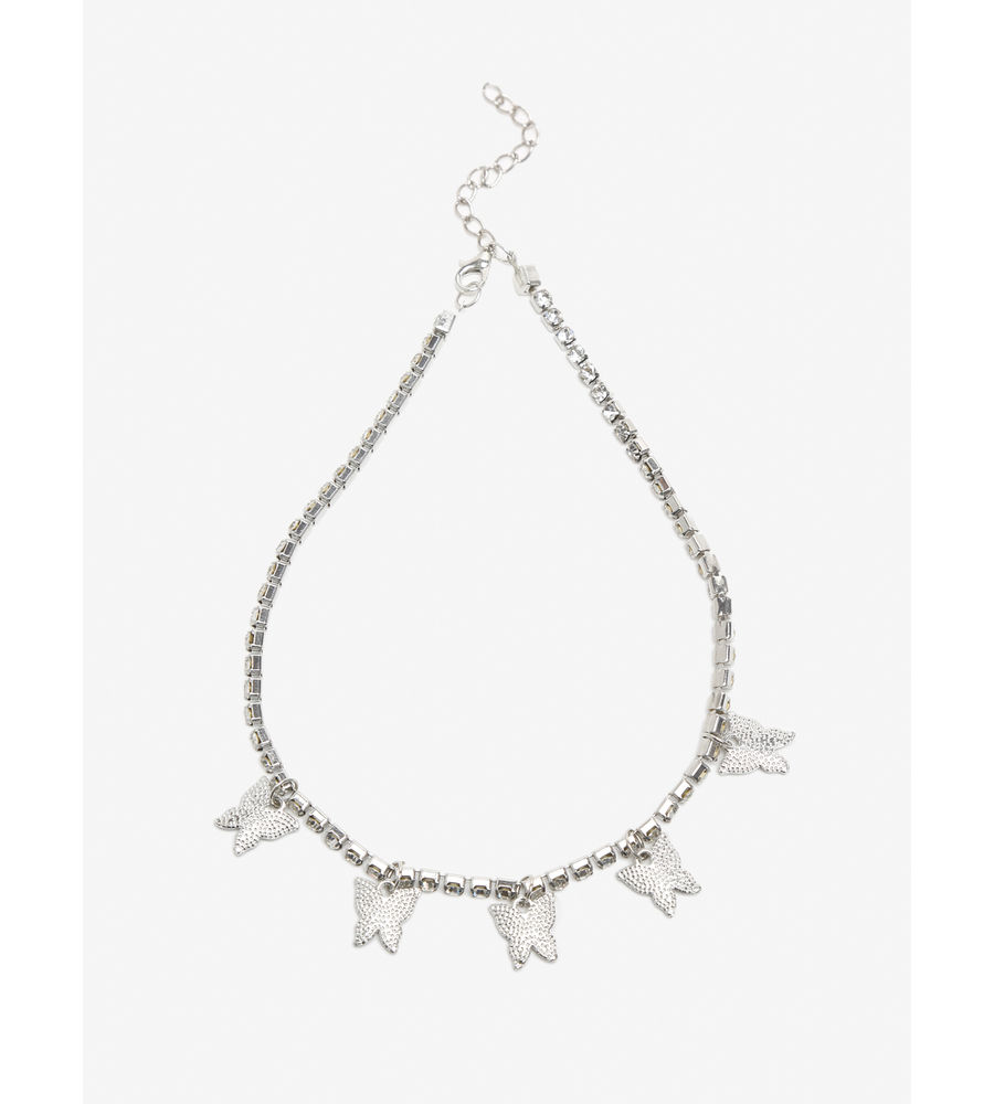 YouBella Silver-Toned & White Silver-Plated Necklace